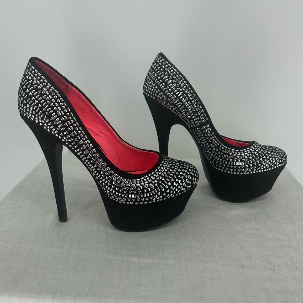 Sami Shoe Dazzle Elegant Black & Silver Women's Heels. Size 9.
